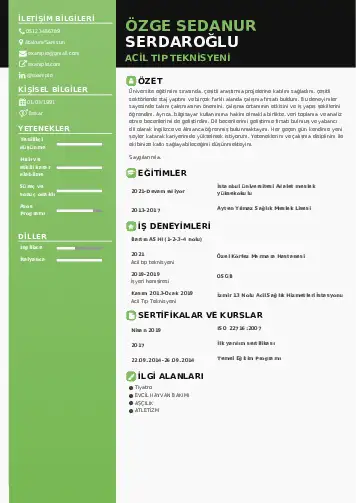 Acil Tıp Teknisyeni CV Örnekleri cv indir